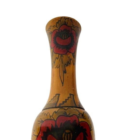 Vintage Set of 2 Wooden Vases Roses Floral Landscape South Western Mexican Decor - Picture 7 of 16